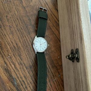 George Silver Watch with Green Strap